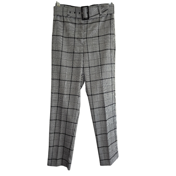 Aritzia Babaton Walker Belted Houndstooth Slim Check Trouser Pant Black White 0 - Picture 3 of 9